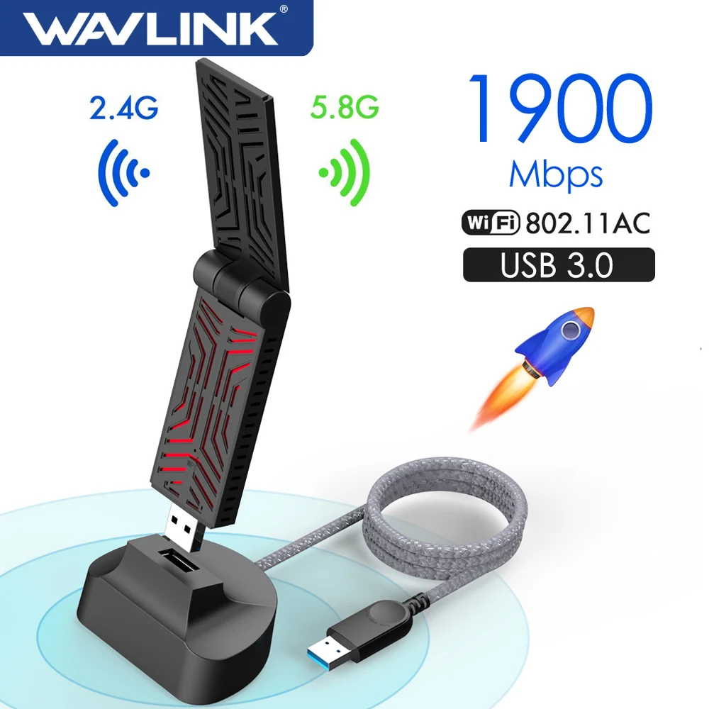 Wavlink AX1800/AC1900 Двухдиапазонный USB 3,0 WiFi Адаптер 5 ГГц WiFi 6 (802.11ax) Беспроводная сетевая карта Антенна с высоким коэффициентом усиления USB Адаптер . ' - ' . 0