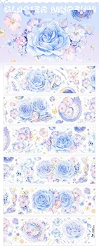 5 м / 10 м Светло-голубой цветочный коллаж, блестящая лента для ДОМАШНИХ ЖИВОТНЫХ