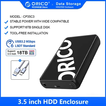 ORICO 3,5-дюймовый Корпус жесткого диска Type-C Super Speed 6 Гбит/с с поддержкой протокола UASP/TRIM Максимум 18 Тб без инструментов для ноутбуков