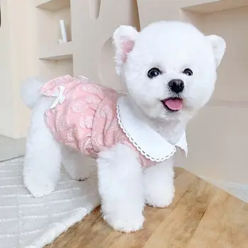 Одежда для собак, платье с розовым бантом и кошачьим отворотом, Одежда для собак, Модная корейская юбка Kawaii, Маленькая Весенне-летняя одежда для худеньких девочек, Товары для домашних животных