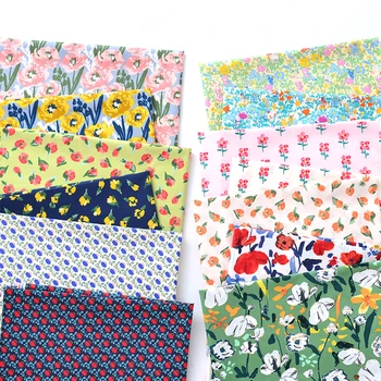 Хлопчатобумажный поплин 60-х годов с мультяшным цветком, пасторальная цветочная печать и крашение ткани, изготовление одежды из ткани для юбок ручной работы